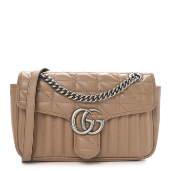 GUCCI Calfskin Matelasse Aria Small GG Marmont Shoulder Bag Camelia