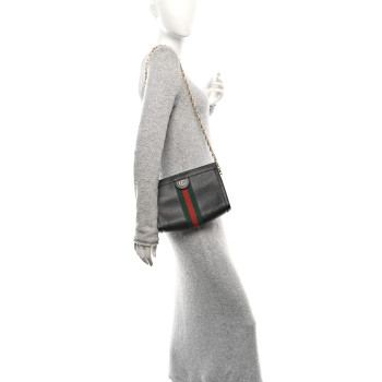GUCCI Calfskin GG Web Small Ophidia Chain Shoulder Bag Black