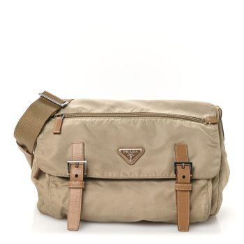 PRADA Re-Nylon Vela Saffiano Pocket Double Buckle Messenger Shoulder Bag Cammeo