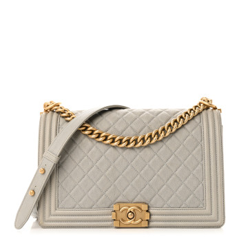 CHANEL Caviar Quilted New Medium Boy Flap Grey