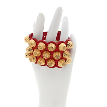 BALENCIAGA Agneau Arena Three Row Giant Gold Bracelet Rouge Cardinal