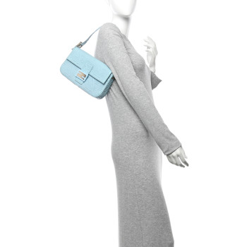 FENDI Nappa Logo Embossed Baguette Blue