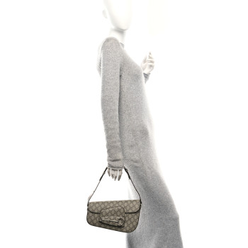 GUCCI Monogram Small Horsebit 1955 Asymmetric Shoulder Bag Beige Ebony