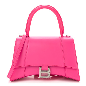 BALENCIAGA Shiny Box Calfskin Small Hourglass Top Handle Bag Acid Fuchsia