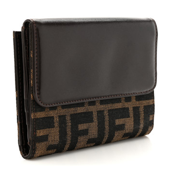 FENDI Zucca Vitello Liberty FF Compact Wallet Tobacco Moro
