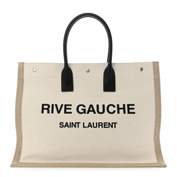 SAINT LAURENT Linen Calfskin Rive Gauche Tote Optic White