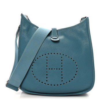 HERMES Taurillon Clemence Evelyne III GM Blue Jean