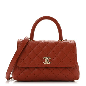 CHANEL Caviar Quilted Mini Coco Handle Flap Dark Orange