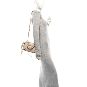 BALENCIAGA Shiny Supple Calfskin Crocodile Embossed Neo Classic Gold Hardware Mini City Light Beige