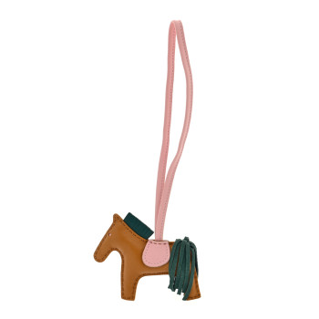 HERMES Milo Lambskin Grigri Rodeo Horse Bag Charm PM Sesame Malachite Rose Sakura