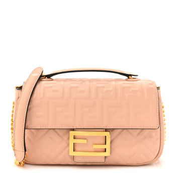 FENDI Nappa Small FF Embossed Midi Chain Baguette Light Rose