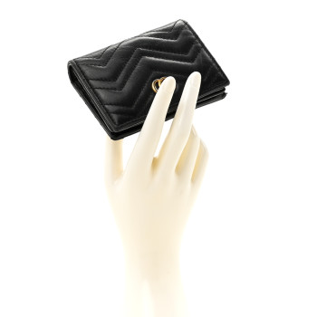 GUCCI Calfskin Matelasse GG Marmont Card Case Wallet Black