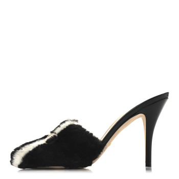 GUCCI X ADIDAS Malaga Kid Fur Horsebit High Heel Mules 39.5 Black White