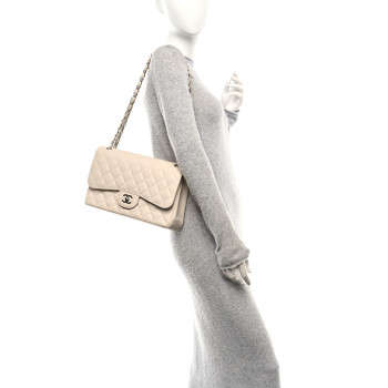 CHANEL Caviar Quilted Jumbo Double Flap Ivory