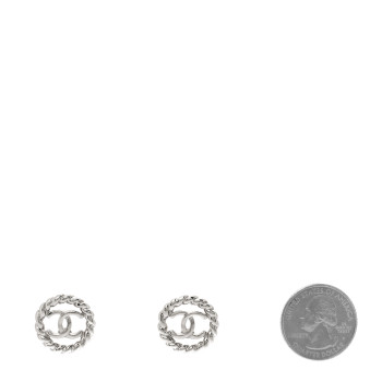 CHANEL Twisted Round CC Earrings Silver