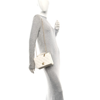 CHANEL Caviar Quilted Mini Top Handle Flap White