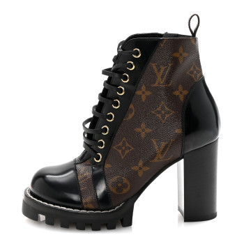 LOUIS VUITTON Patent Calfskin Monogram Star Trail Ankle Boots 35 Black