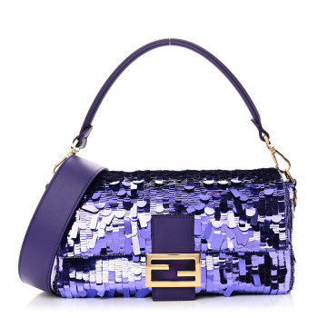 FENDI Sequin Paillettes Shiny Nappa Sex and the City Baguette Viola Purple Rain