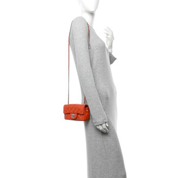 CHANEL Patent Calfskin Quilted Extra Mini Rectangular Flap Orange