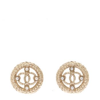 CHANEL Pearl CC Round Rope Earrings Gold