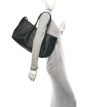 BOTTEGA VENETA Calfskin Intrecciato Pinacoteca Reversible Tote Black Fondant