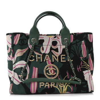 CHANEL Velvet Calfskin Beaded Small Deauville Tote Pink Green Black