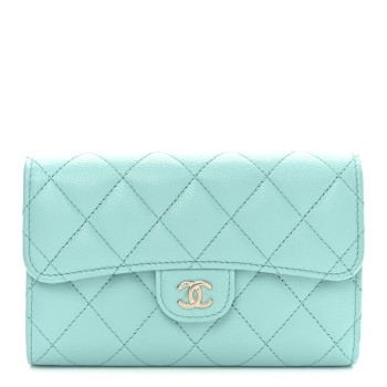 CHANEL Caviar Quilted Medium Flap Wallet Light Blue