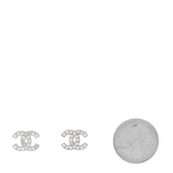 CHANEL Crystal Mini Timeless CC Earrings Silver