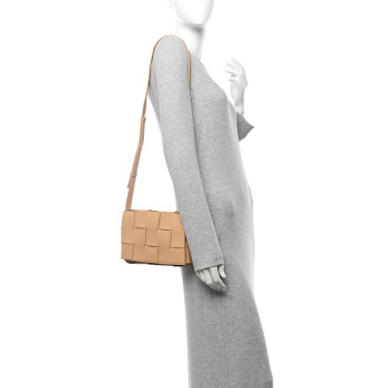 BOTTEGA VENETA Lambskin Maxi Intrecciato Cassette Crossbody Bag Almond