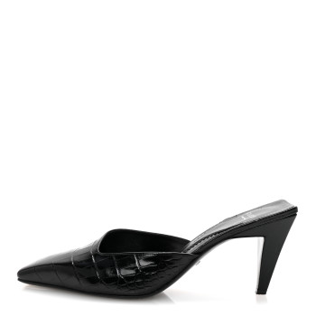 GUCCI Calfskin Crocodile Embossed Mallory Mules 39 Black