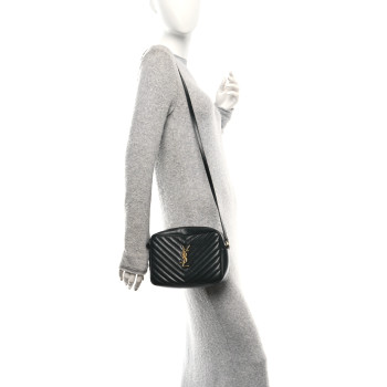 SAINT LAURENT Calfskin Matelasse Monogram Lou Camera Bag Black