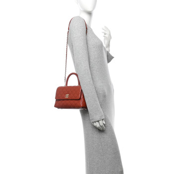 CHANEL Caviar Quilted Mini Coco Handle Flap Dark Orange