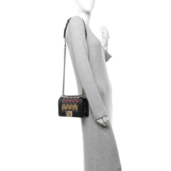 CHANEL Lambskin Tile Embroidered Small Brasserie Mosaic Boy Flap Black Multicolor