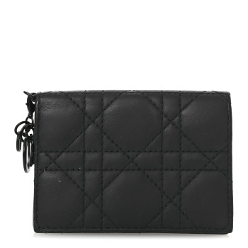 CHRISTIAN DIOR Ultra Matte Calfskin Small Lady Dior Flap Card Holder Black