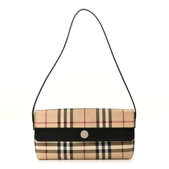 BURBERRY House Check Flap Shoulder Bag Black