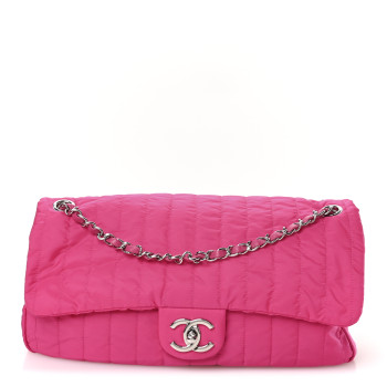 CHANEL Nylon Vertical Quilted Jumbo Flap Pink