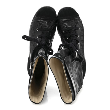 CHANEL Perforated Lambskin High Top CC Sneaker Boots 36.5 Black