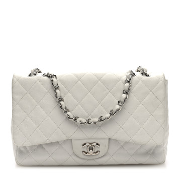 CHANEL Caviar Quilted Jumbo Single Flap White