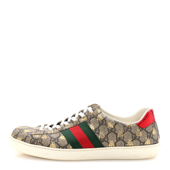 GUCCI GG Supreme Monogram Bees Ayers Web Mens Ace Sneakers 9 Beige Oro Green Red