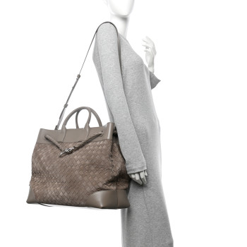 BOTTEGA VENETA Suede Calfskin Intrecciato Andiamo Voyager Limestone