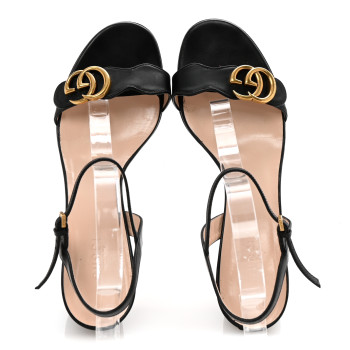 GUCCI Lifford Calfskin GG Marmont Ankle Wrap 75mm Sandals 39.5 Black