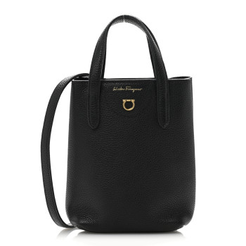 SALVATORE FERRAGAMO Tumbled Calfskin Gancini Mini Bag Black