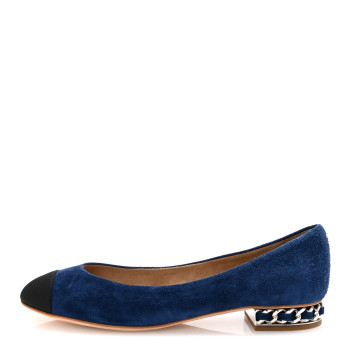 CHANEL Suede Cap Toe CC Chain Ballerina Flats 40 Blue Black