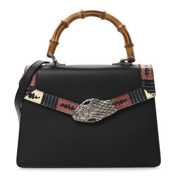 GUCCI Calfskin Snakeskin Small Lilith Top Handle Bag Black