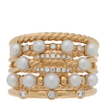 DAVID YURMAN 18K Yellow Gold Diamond Pearl 16mm Petite Perle Multi-Row Ring 52 6
