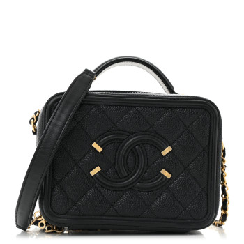CHANEL Caviar Quilted Small CC Filigree Vanity Case Black
