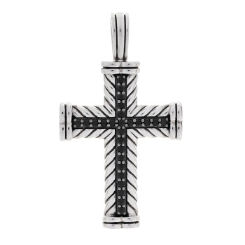 DAVID YURMAN Sterling Silver Pave Black Diamond Chevron Cross Pendant
