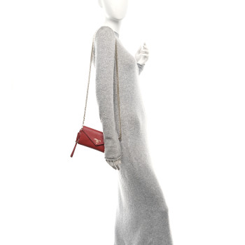 PRADA Saffiano Metal Wallet With Chain Fuoco
