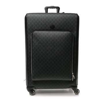 GUCCI GG Supreme Monogram Large Four Wheel Suitcase Black Grey