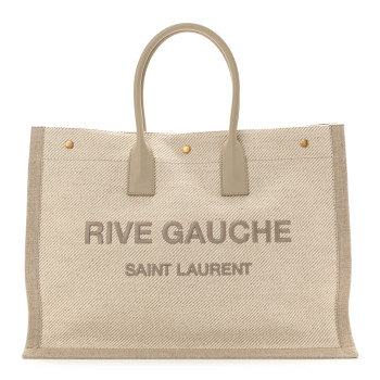 SAINT LAURENT Linen Calfskin Rive Gauche Tote Beige Sea Salt